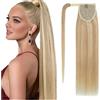S-noilite Coda di Cavallo Veri Extension, 90g Coda di Cavallo Ponytail con Avvolgente, Invisibile Lisci e Lunghi per Ponytail di con Capelli Umani, 50CM Biondo Sporco Misto Biondo Candido #18RP613R