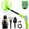 Flintronic Metal Detector Bambini, Metal Detector Ricaricabile, con Display LCD e Indicazione Suono, Bobina Impermeabile IP68, per Caccia di Oro Tesoro, Esplorazione All'aperto -Verde