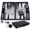 Engelhart - 250506 - Backgammon di Lusso 15 (38 cm) Grigio - Valigetta in Similpelle con Interno in Feltro - Dadi e Pedine Madreperlate + 2 Bicchieri - Gioco di Strategia