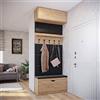 Dmora Mobile da ingresso con scarpiera e seduta imbottita, Entratina con panca, pensile e appendiabiti con mensola, Cm 100x35h263, Colore Rovere