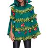Kouoybt Poncho per albero di Natale, costume da donna con fiocco, decorazione con palla, mantello con cappuccio, mantello per feste cosplay, A-verde, XL