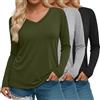 Riyiper Confezione da 3 T-Shirt da Donna Taglie Forti con Scollo a V Maniche Lunghe vestibilità Ampia Casual Basic Tunica(Nero, Blu Navy, Rosso Vino,3XL)