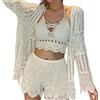 Baiyanor Costume da bagno da donna boho scavato a maniche lunghe bikini copertura up abiti da spiaggia corti, beige., M corto