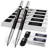 Nicpro 2 Pezzi Matite Meccaniche in Metallo, Portamine 2,0 mm, Matite da Carpentiere con 120 Ricariche di Mina in Grafite (HB 2H 4H 2B 4B e Colore), 2 Gomme, Matite per Disegno, Scrittura, Schizzi