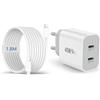 KAIMENGLONG Caricatore USB C, Adattatore da 20 W per iPhone 17/17 Pro/17 Pro Max/17 Air/16/16e/16 Plus/16 Pro Max/15/15 Plus, iPad, 2 Porte USBC con Cavo di Ricarica USB-C da 1,8 m