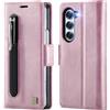 Teeirllim Custodia per Samsung Galaxy Z Fold 6, Blocco RFID PU Pelle Portafoglio Flip Case, Carta Fessura, Funzione Supporto, Antiurto Case Cover per Samsung Galaxy Z Fold 6 - Rosa