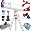 HETEKAN Telescopio per Adulti, Principianti e Bambini, Telescopio Riffrattore Portatile 90mm/550mm (22X-165X) con Treppiede AZ, Adattatore Smartphone, Borsa da Trasporto e Adesivi Decorativi