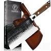 F FANTECK FANTECK Coltello da Cucina Cinese 20cm, Coltello da Macellaio Professionale Fatto a Mano, Coltelli da Cuoco Cinese Mannaia Full Tang da Campeggio All'aperto con Fodero in Pelle