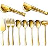 LATERN 10 Pezzi Set di Utensili da Portata, Acciaio Inossidabile Posate da Portata Include Cucchiaio Grande Mestolo Forato Forchetta Pinza Zuppa Mestolo Torta Pala -Natale Regalo per Moglie Madre(Oro)