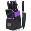 FIVE COWS Set Coltelli da Cucina, 14 Pezzi, Set Coltelli da Cucina in Acciaio Inossidabile, con Fessure per Forbici e Asta, Design Moderno per Casa e Ristorante (Viola)