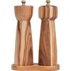 DeroTeno Set macina sale e pepe con vassoio, macina sale regolabile in ceramica, macina sale in acciaio inox, macinapepe, legno di acacia, altezza 20,5 cm, diametro inferiore 6 cm