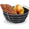 Relaxdays Cestino Portapane da Colazione in Metallo, Inserto in Stoffa, Rotonda, Rimovibile, Lavabile, in Nero