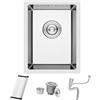 Bokaiya Lavello da Cucina Sottotop, Piccolo Lavello da Cucina per Camper, 35 x 45 cm, Mini a Una Vasca In Acciaio Inox da Esterno con Filtro e Kit di Troppo Pieno, Griglia Arrotolabile e sifone, Spazzolato