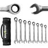 Enventor Set Chiavi a Cricchetto 8 Pezzi, Chiave a Cricchetto da Metrico 8mm a 19mm, Acciaio al Cromo Vanadio, 72 Denti, Testa Fissa, Arco di Rotazione a 5°, Set Chiavi Inglesi con Borsa