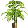 Leaf Aglaonema (sempreverde maculato) grande albero di volpe, 100 cm, in metallo, verde con vaso dorato