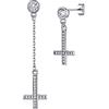 PROSILVER Orecchino Asimmetrico da Donna in Argento Nero con Ciondolo a Croce Rovesciata Impreziosito da Zirconi