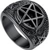 U7 Anello da uomo Satana Pentagramma in acciaio inossidabile anello Satanico anello uomo nero misura 25 anello vintage stile gotico hip hop punk regalo per uomo e ragazzo