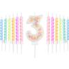 mciskin Set di candele bianche per il 3° compleanno, decorazioni per il 3° compleanno di ragazze e ragazzi, candela numero 3 per torta, 12 candele a spirale pastello arcobaleno per decorazioni per feste per
