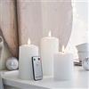 Lights4fun, Inc. Set di 3 candele a pilastro a LED senza fiamma in cera bianca TruGlow con telecomando