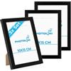 PHOTOLINI Cornici 10x15 cm nero legno MDF, set di 3 cornici per poster, plexiglass infrangibile, da tavolo o da parete, accessori extra inclusi - per foto, immagini e poster