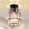 Cainjiazh Mini Lampadario Moderno Cristallo Lampadario Incasso Soffitto Doppio Strato Cristallo Lampadario Illuminazione Lampada per Camera da letto Cucina Bar Bagno Corridoio (nero)