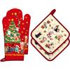 Arquiel Guanti Da Forno Presina Set Di 4 Natale, Gatto Dell'Albero Cotone Addensare Guanti Da Forno A Microonde, Presine Da Cucina Morbida Resistenti Al Calore Per Arrostire, Cuocere Decorativo Regalo