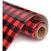 UIOK Vinile Termoadesivo per Tessuti Plaid, Termovinile per Tessuti Quadro Nero e Rosso 30.5 x 182cm Natale Vinile Termoadesivo, Plaid HTV Pellicola per Plotter Heat Transfer Vinyl per Cricut