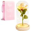 XVZ La bella e la bestia eterna rosa - regalo floreale per donne, rosa sotto campana di vetro con LED e supporto in legno per mamma, moglie o fidanzata per Natale, San Valentino o anniversari - oro