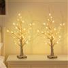 Weiongppy Set di 2 Alberi di Betulla con Luci LED, 60cm Albero Luminoso Decorativo con 24 LED Bianco Caldo, Alimentazione USB o Batteria, Albero Artificiale Illuminato per Natale Festa Pasqua Matrimonio Interni