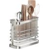 FEMONGY scolaposate da lavello, scola posate da cucina, Porta Mestoli da Cucina, Cestello Posate in Acciaio Inox con Scolapiatti, 3 Scomparti, Senza Fori, Fissaggio a Parete/Tavolo,Rimovibile, Argento