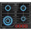 TOPWISH piano cottura 4 fuochi gas, piano cottura gas, piastra di cottura incasso 60cm con rossa manopole illuminate, protezione flame-out, NG/LPG convertibile, accensione elettronica, 8000 Watt