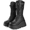 Gothniero Goth Stivali con plateau con zeppa tacco grosso nero gotico punk metà polpaccio stivali stringati con fibbie da combattimento Botas per le donne, Nero 2, 39 EU
