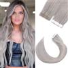 Silk-co Extension Adesive Capelli Veri Biadesivo 20 Fasce Biadesive 30cm 20g Tape Ins Invisibili Silver Grigio