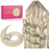 WENNALIFE Microring Extensions Echthaar, Biondo Cenere con Riflessi Biondo Platino 50g 50 Strähne 45 CM Invisible Remy Microring Extensions Zubehör Echthaar #17A/60A
