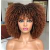 ISAMY Parrucche ricci con bomba afro da 14 pollici per donne nere Breve Afro Kinky parrucca riccia con frangia parrucca piena riccia (Ombre marrone)
