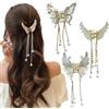 Ypkia Fermaglio per capelli a farfalla, piccolo, in metallo dorato, con frange, fermagli per capelli da donna, perle, strass, elegante accessorio per capelli per donne e ragazze (3 pezzi)