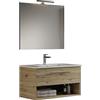 MaMa Store GEA2 60 - Mobile Bagno Sospeso 60 CM Cassetto e Vano a Giorno Bianco Lucido Laccato con Lavabo, Specchio e Lampada LED, L.62 X P.46 X H.45 cm