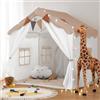 besrey 2 in 1 Tenda per Bambini besrey, Tenda Casetta da Gioco con 2 Porte e 4 Finestre, Tenda da Gioco per Bambini Interni ed Esterni con Tappetino Imbottito, Luci Fatate e bandierine (Marrone chiaro)