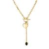 FYNCH-HATTON Collana a Y con ciondolo a forma di cuore e pietra cabochon in acciaio inox, 45 cm, Acciaio inossidabile, Onice