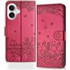Butnyeoe Cover per iPhone 17 Libro,Gatti/Fiori Motivo in Rilievo Custodia,PU Pelle Protettiva Portafoglio Flip Wallet Case Con Slot per Schede e Magnetica Supporto,Rosso