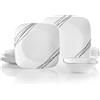 Corelle Vitrelle - Servizio da 18 pezzi per 6 piatti, in vetro a tre strati e infrangibili, piatto quadrato leggero e set di ciotole, semplice schizzo