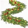 Dremisland 180cm Prelit Ghirlanda di Natale con 50 Luci Norfolk Pino Ghirlande Ghirlande Natalizie Rami di Abete Piante Verdi Finte Bacche Rosse Decorazione Natalizia per Interni Camino Scale Porta