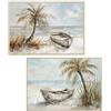 DRW Set di 2 quadri tela di una marina con cornice in legno naturale in bianco, blu e verde 70 x 50 x 3,5 cm