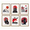 YUMKNOW Decorazione da parete artistica giapponese, senza cornice, 20,3 x 25,4 cm, set da 6, decorazione orientale asiatica moderna minimalista per soggiorno, samurai armatura guerrieri, poster per