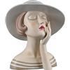 GILDE Scultura decorativa da donna, con cappello, labbra rosse, decorazione bagno, soggiorno, altezza 18 cm, colore bianco crema