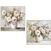 DRW Set 2 quadri tela quadrata con vasi e fiori con 80% dipinto a mano e cornice in legno bianco, verde e rosa, 80 x 80 x 3,5 cm