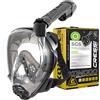 CRESSI dal 1946-Komodo Full Face Maschera Integrale Dry da Snorkeling Visione a 180°-CO2 Sicuro-Silicone 100% Anti Appannamento-Snorkel Laterale-Cinghie Elastiche Regolabili-Nero/Nero-S/M