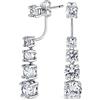 Bling Jewelry Orecchini Modern Classic Bridal con Cubic Zirconia CZ Graduati a Goccia sul Retro e sul Davanti, con Giacca a Borchia Lineare Lunga per Donne in Ottone Placcato Argento