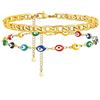 Supcare MalocchioCavigliera Donna a Doppia Occhio Turco, Occhio di Allah Cavigliere da Spiaggia, Protezione Cavigliera con Catenina da Donna, Semplice Oro 18k Cavigliera Donna Acciaio
