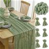 FALSKT Runner da Tavola Verde Salvia 400cm×90cm Runner Tavola Moderno Verde Salvia Boho runner garza Tulle per Interni, Vacanze, Matrimoni, 6 Tovaglioli di garza con anelli 50×50cm